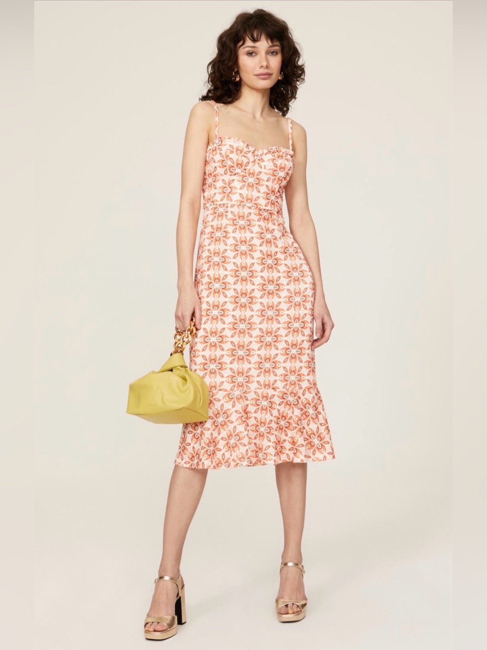 Floral Print Spaghetti Strap Midi Dress in Peach